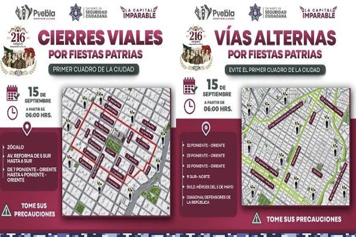 Cierres viales en Puebla